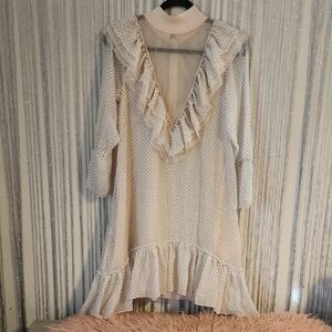 we are hah heavy necking polka dot dress XS